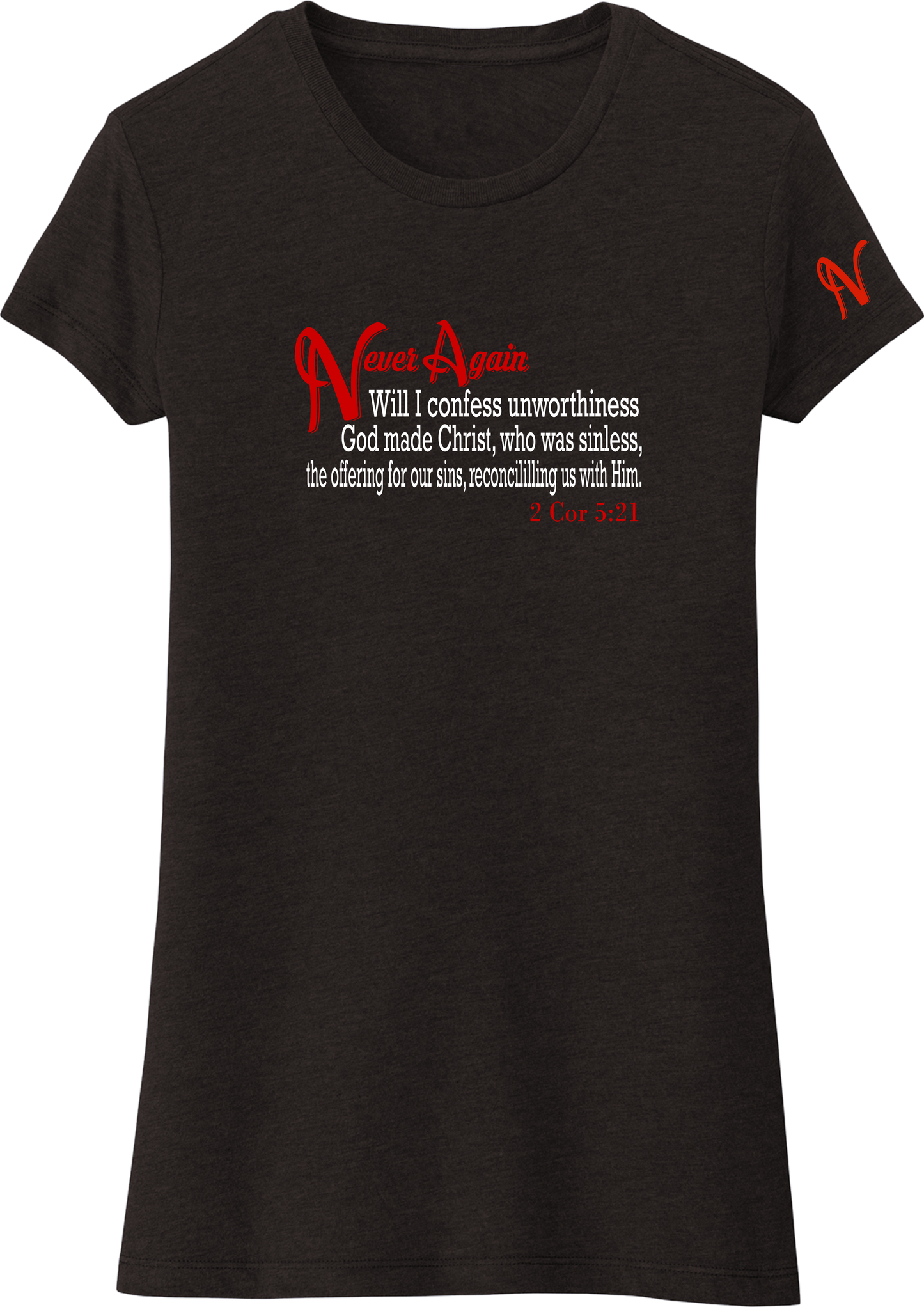 Never Again 2 Cor 521 Unworthiness DT155 Womens Short Sleeve